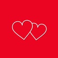 Two Love Hearts line icon isolated on red bakground. Vector