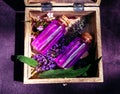 Two love potions in a wooden box.High contrast