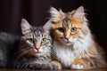 Two Lovely Cats Sitting and Looking at the Camera with Empty Space for Adding Text or Logo