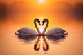 Two beautiful swans facing each other during a gorgeous sunset Royalty Free Stock Photo