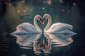 Two beautiful swans facing each other creating a heart shape