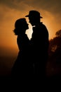 two lover in love silhoutte with sunset Royalty Free Stock Photo