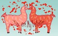 Two lovers, kissing llamas surrounded by hearts. Love is in the air. Inscription You are my Valentine, postcard Royalty Free Stock Photo