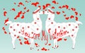 Two lovers, kissing llamas surrounded by hearts. Love is in the air. Inscription You are my Valentine, postcard Royalty Free Stock Photo