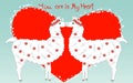 Two lovers, kissing llamas surrounded by hearts. Love is in the air. Inscription You in my heart, postcard, Valentine's Royalty Free Stock Photo