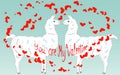 Two lovers, kissing llamas surrounded by hearts. Love is in the air. Inscription You are my Valentine, postcard Royalty Free Stock Photo