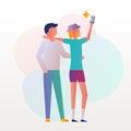 Two lovers making a selfie photo close-up cartoon style