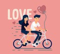 Two lovers riding tandem bike