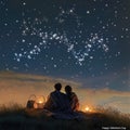 two lovers romantic night couple looking at stars in the sky pragma Royalty Free Stock Photo