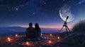 two lovers romantic night couple looking at stars in the sky pragma Royalty Free Stock Photo