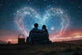 two lovers romantic night couple looking at stars in the sky pragma Royalty Free Stock Photo