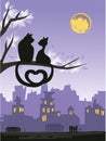 Two loving cats on a tree above the night city Royalty Free Stock Photo