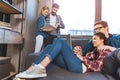 Two loving couples resting in room Royalty Free Stock Photo