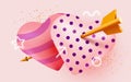 Two loving hearts pierced with cupid arrow. Valentine day or wedding composition. Royalty Free Stock Photo