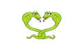 Two loving snakes kiss couple cheerful cartoon cute comic character. Seamless loop animation colorful video footage 2D