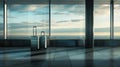 two luggage pieces at an airport, styled with a smooth and shiny finish, set against a landscape-focused backdrop Royalty Free Stock Photo