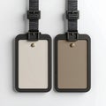 Two Luggage Tags Hanging with Beige and Tan Center on White Background Royalty Free Stock Photo