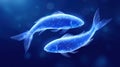 Glowing blue Pisces constellation with two celestial fish swimming in a dark starry background, representing magic and astrology Royalty Free Stock Photo