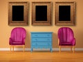 Two luxurious chairs with bedside and frames Royalty Free Stock Photo