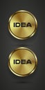 Two Luxury ealistic metal button buttons infographic design. 2 premium icons isolated dark gradient background