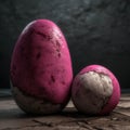 Two magenta stones weathered by time sitting sidebyside. Trendy color of 2023 Viva Magenta.. AI generation