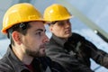 Two maintenance engineer work on relay protection system Royalty Free Stock Photo