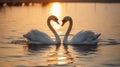 Two majestic white swans forming heart. Royalty Free Stock Photo