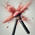 Dynamic Makeup Brushes with Powder Explosion in Action Shot Royalty Free Stock Photo