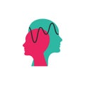 Two male abstract profiles. Coaching modern logo. Human heads and wave