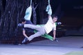 Two male acrobats rehearse