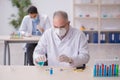 Two male chemists working at the lab during pandemic Royalty Free Stock Photo