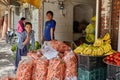 Two male children work in a vegetable shop, Kashan, Iran. Royalty Free Stock Photo