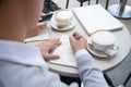 Two male entrepreneur working together and drinking coffee Royalty Free Stock Photo