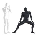 Two male faceless mannequins black and white in a pose of training fighters on an isolated background. 3d rendering Royalty Free Stock Photo