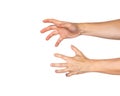 Two male hands reaching out to grab something, white background Royalty Free Stock Photo