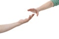 Two male hands reaching towards each other Royalty Free Stock Photo