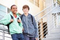 Two Male High School Students Standing Outside Building Royalty Free Stock Photo