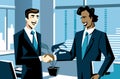 Two male managers in suits shaking hands in office