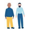 Two male personages with different skin color and body shape. Fat dark skin and tall light skin bearded hairless men flat style ic Royalty Free Stock Photo