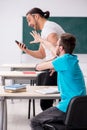 Two male pupils in bullying concept in the classroom