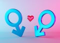 Two male sex symbols with heart and neon light. Mars symbol for men. Gender sign. Alternative love, LGBT community. Gay Royalty Free Stock Photo