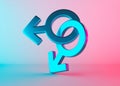 Two male sex symbols with neon light. Mars symbol for men. Gender sign. Alternative love, LGBT community. Gay couple Royalty Free Stock Photo