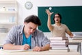 Two male students in the classroom Royalty Free Stock Photo