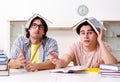 Two male students preparing for exams at home Royalty Free Stock Photo