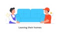 Two male transportation sevice character are moving couch to a new place on white background Royalty Free Stock Photo