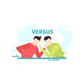 Two man fight armwrestling game competition people character flat design vector