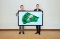 Two man and plasma with dollar Royalty Free Stock Photo