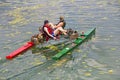 Two man ride with floating pedal bicycle boats Royalty Free Stock Photo