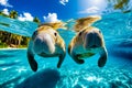 Two manatees swimming in the ocean Royalty Free Stock Photo