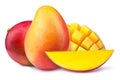 Two mangoes with slices to cubes isolated Royalty Free Stock Photo